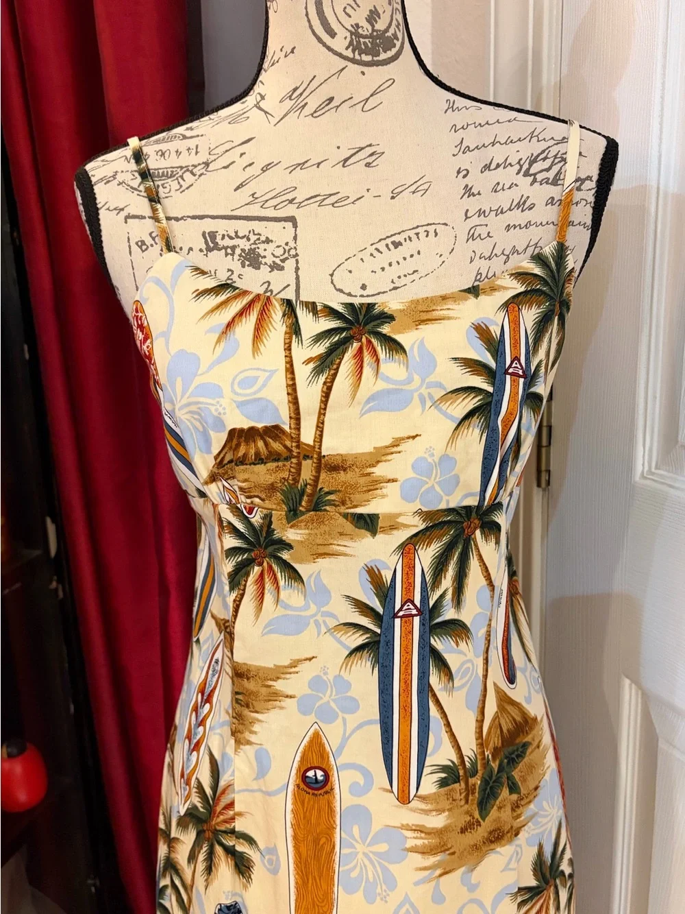 RARE Aloha Republic Sleeveless Surfboard Print Midi Dress - Picture 2 of 7